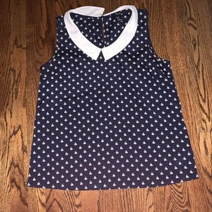 Navy and white sail boat tank top blouse